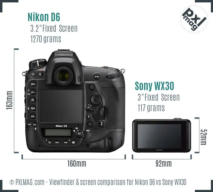 Nikon D6 vs Sony WX30 Screen and Viewfinder comparison Nikon D6 vs Sony WX30 Screen and Viewfinder comparison