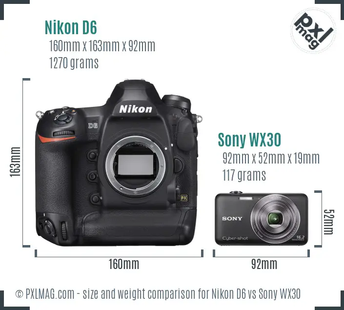 Nikon D6 vs Sony WX30 size comparison Nikon D6 vs Sony WX30 size comparison