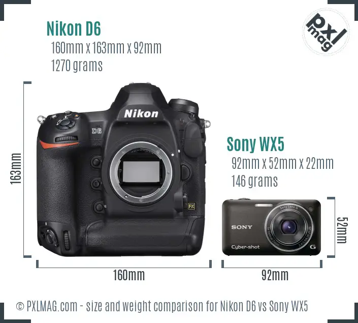 Nikon D6 vs Sony WX5 size comparison