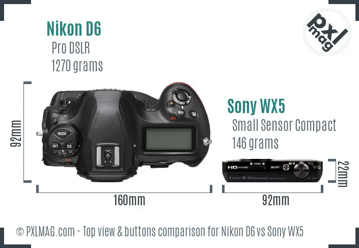 Nikon D6 vs Sony WX5 top view buttons comparison