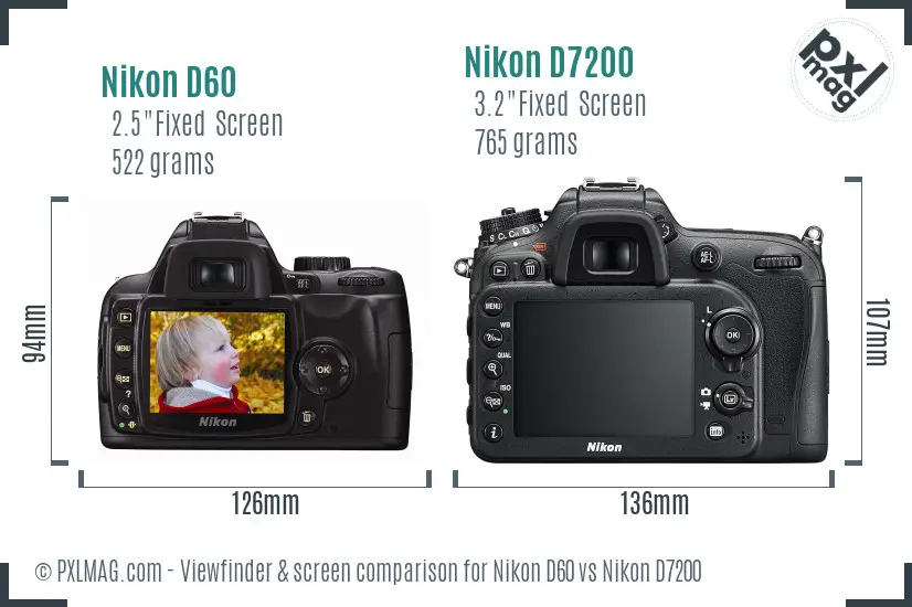 Nikon D60 vs Nikon D7200 Screen and Viewfinder comparison Nikon D60 vs Nikon D7200 Screen and Viewfinder comparison