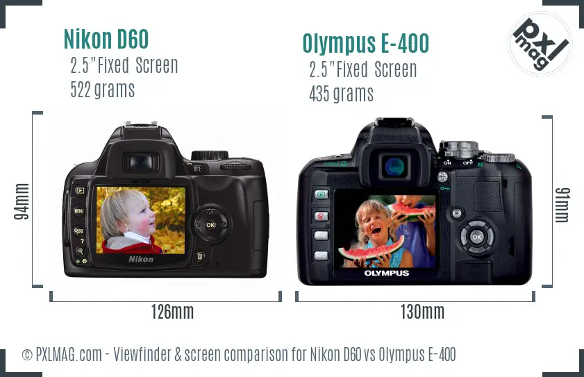Nikon D60 vs Olympus E-400 Screen and Viewfinder comparison