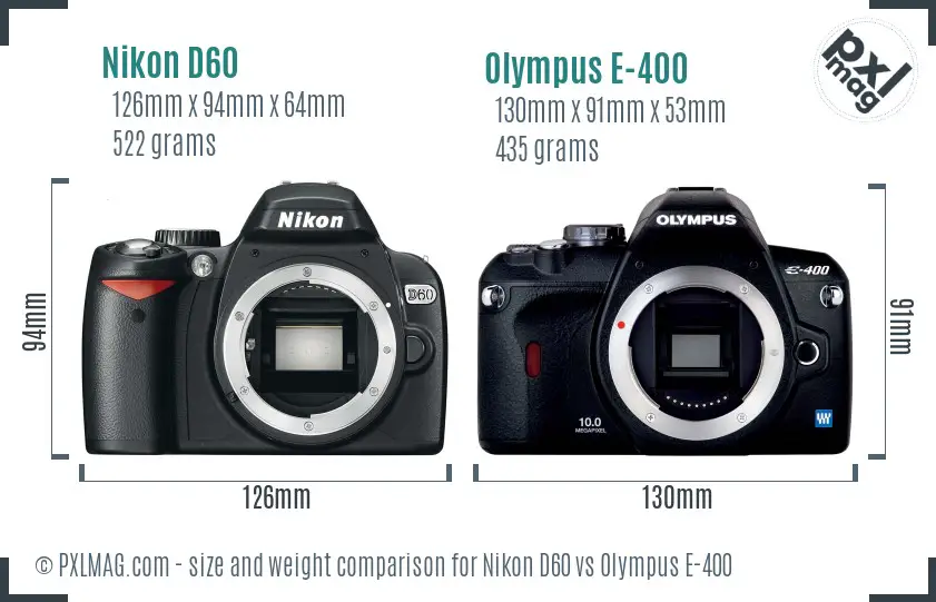 Nikon D60 vs Olympus E-400 size comparison