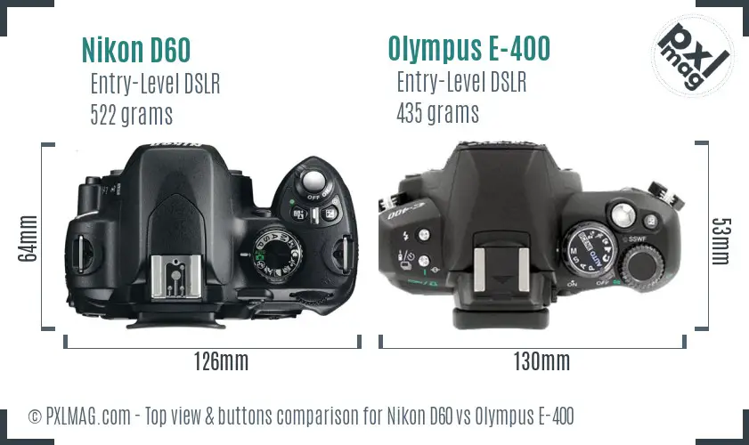 Nikon D60 vs Olympus E-400 top view buttons comparison