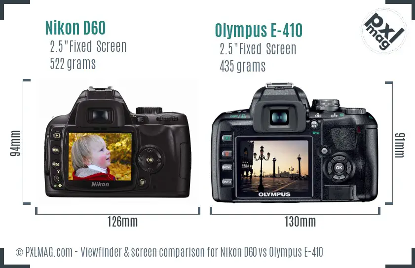 Nikon D60 vs Olympus E-410 Screen and Viewfinder comparison