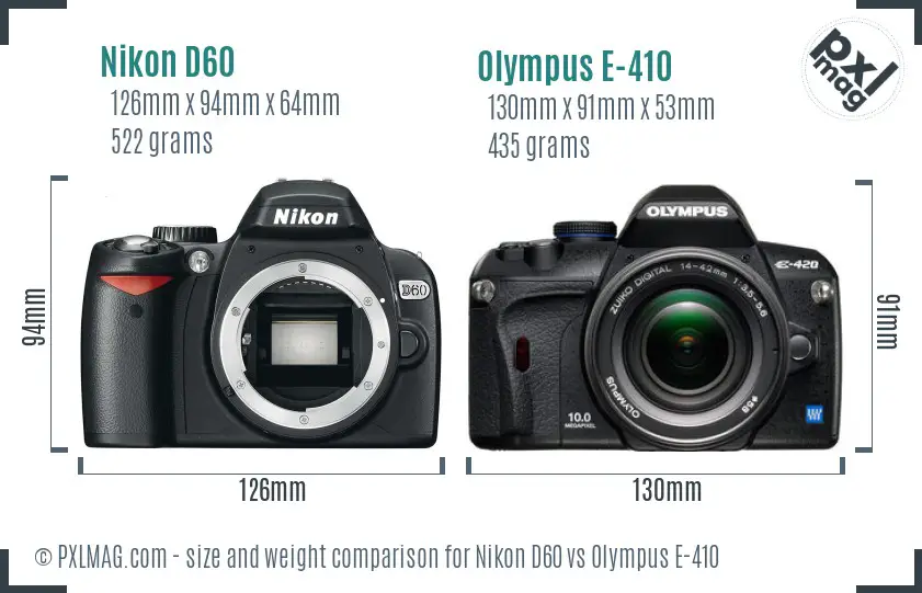 Nikon D60 vs Olympus E-410 size comparison