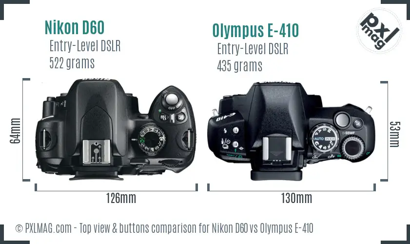 Nikon D60 vs Olympus E-410 top view buttons comparison