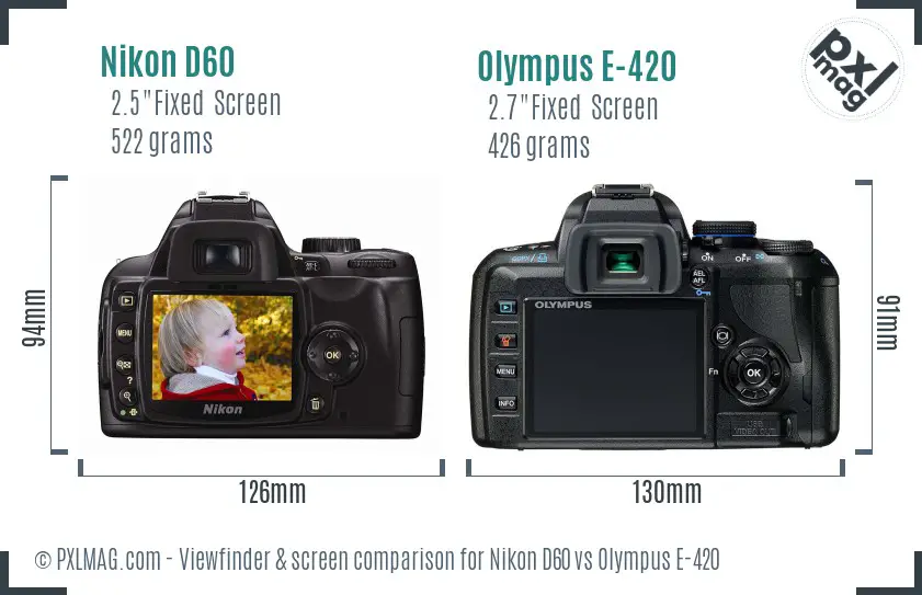 Nikon D60 vs Olympus E-420 Screen and Viewfinder comparison