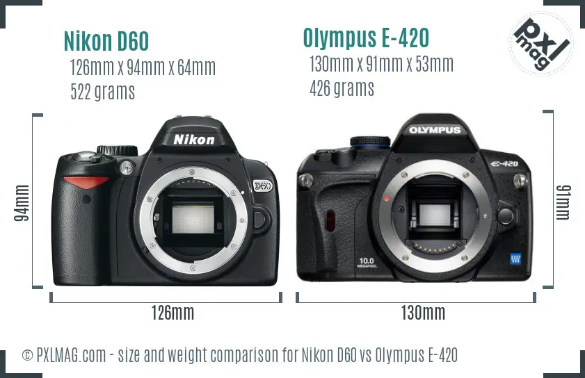 Nikon D60 vs Olympus E-420 size comparison