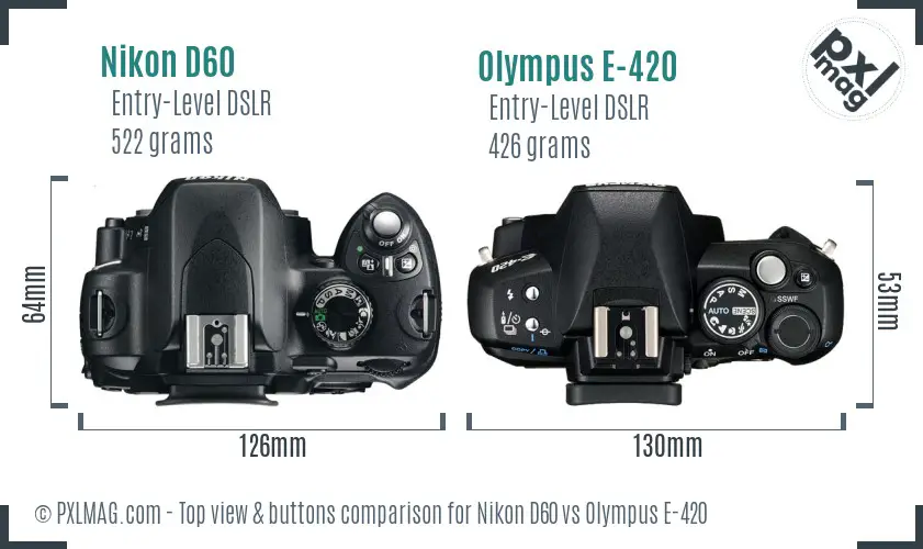 Nikon D60 vs Olympus E-420 top view buttons comparison