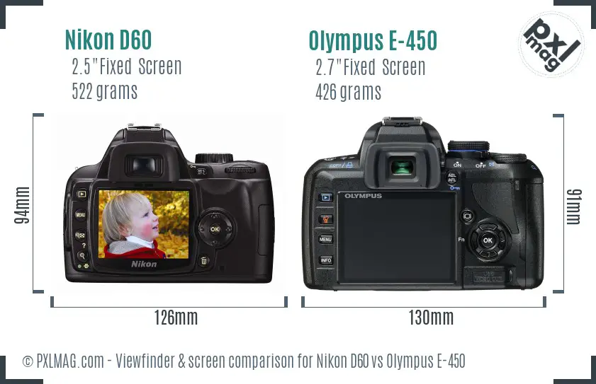 Nikon D60 vs Olympus E-450 Screen and Viewfinder comparison