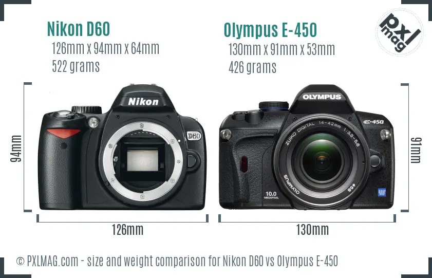 Nikon D60 vs Olympus E-450 size comparison