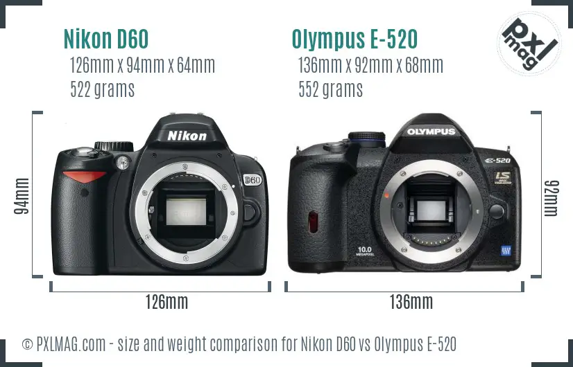 Nikon D60 vs Olympus E-520 size comparison