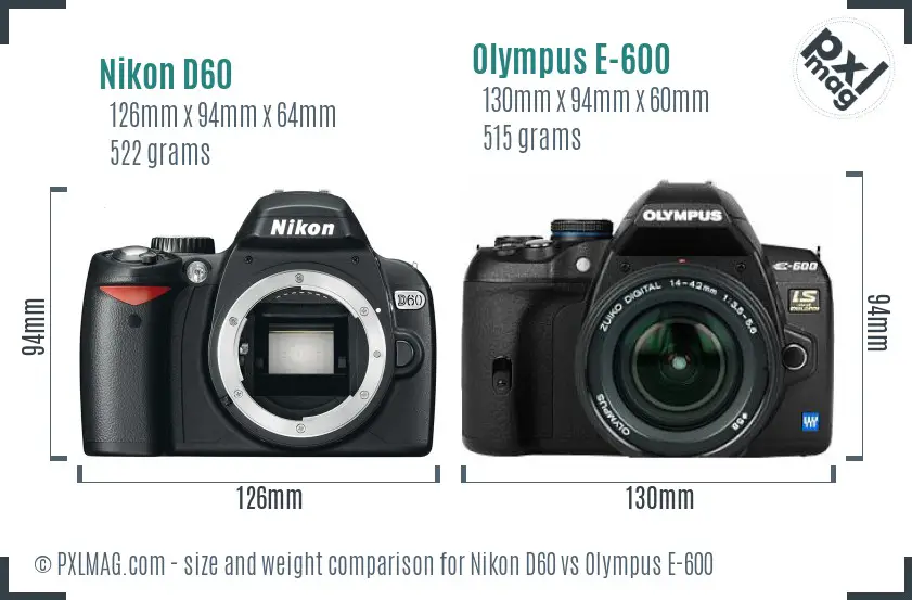 Nikon D60 vs Olympus E-600 size comparison