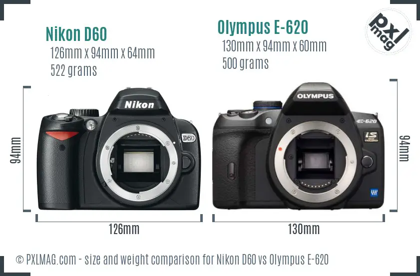 Nikon D60 vs Olympus E-620 size comparison