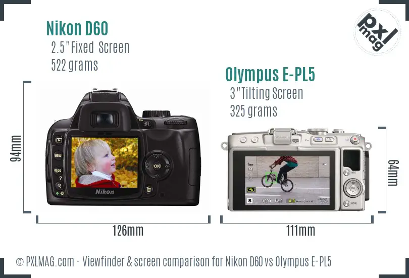 Nikon D60 vs Olympus E-PL5 Screen and Viewfinder comparison