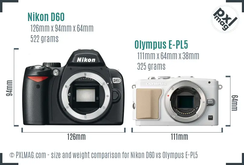 Nikon D60 vs Olympus E-PL5 size comparison