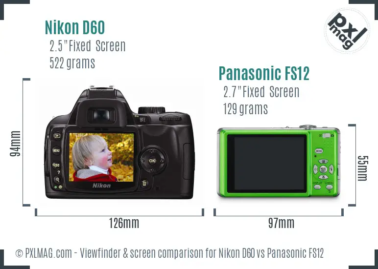 Nikon D60 vs Panasonic FS12 Screen and Viewfinder comparison