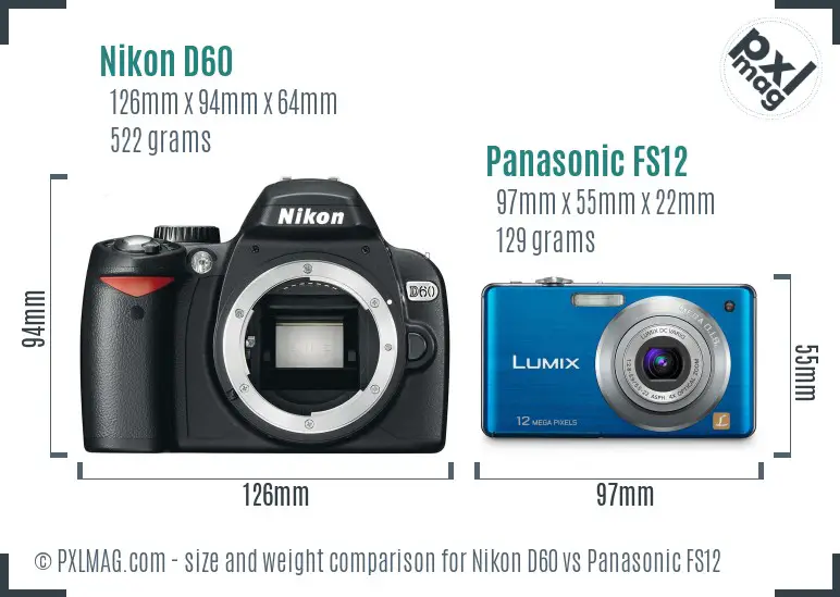 Nikon D60 vs Panasonic FS12 size comparison