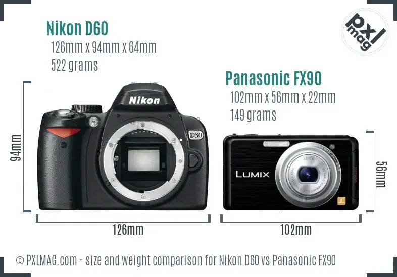 Nikon D60 vs Panasonic FX90 size comparison