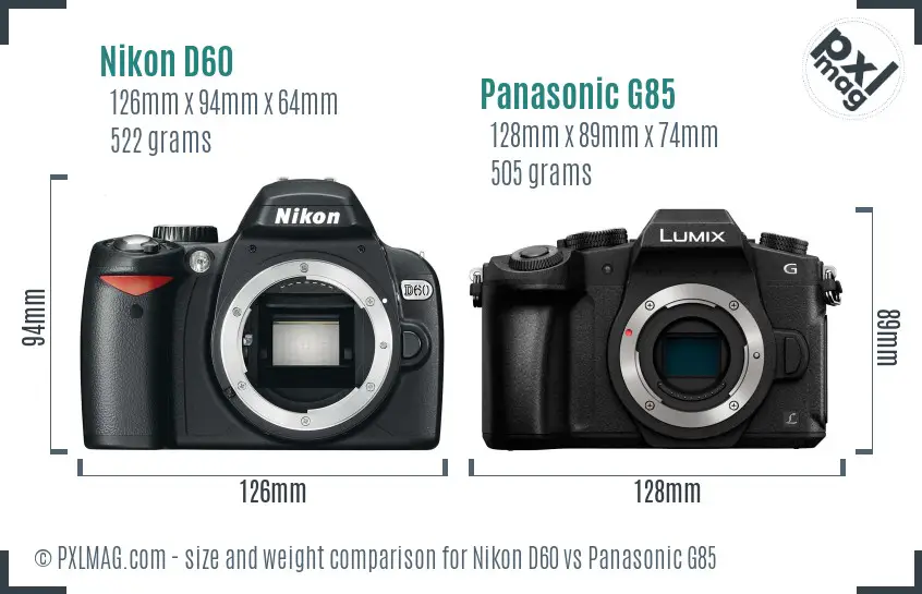 Nikon D60 vs Panasonic G85 size comparison Nikon D60 vs Panasonic G85 size comparison