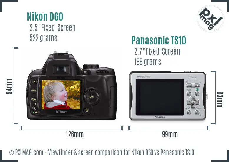 Nikon D60 vs Panasonic TS10 Screen and Viewfinder comparison