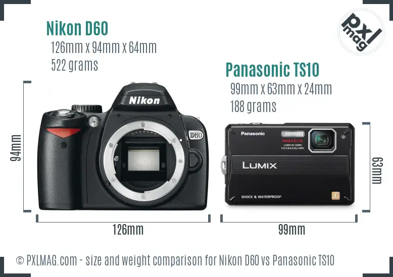 Nikon D60 vs Panasonic TS10 size comparison