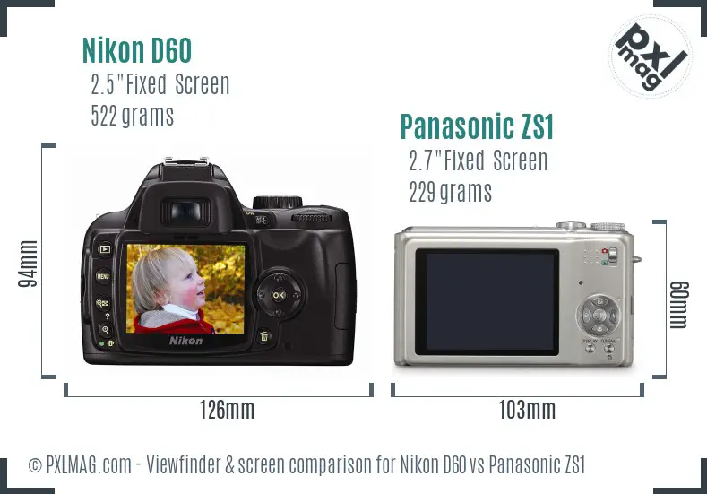 Nikon D60 vs Panasonic ZS1 Screen and Viewfinder comparison