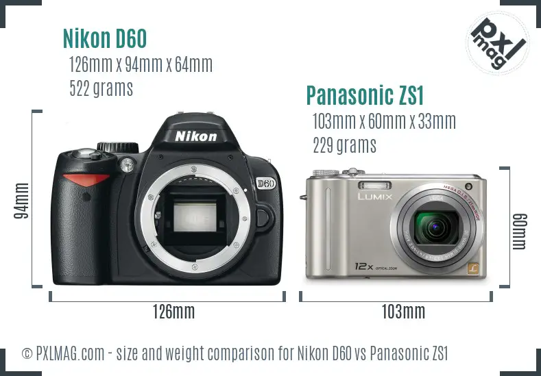 Nikon D60 vs Panasonic ZS1 size comparison