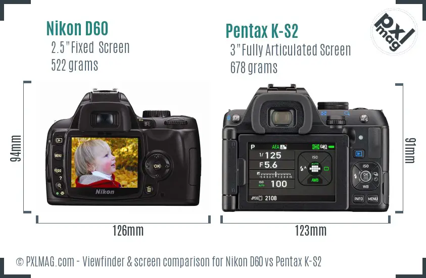 Nikon D60 vs Pentax K-S2 Screen and Viewfinder comparison