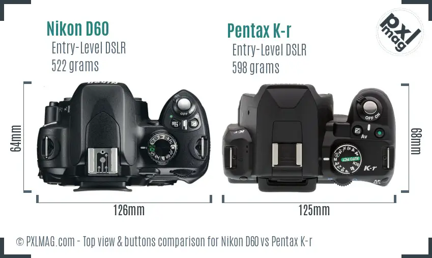 Nikon D60 vs Pentax K-r top view buttons comparison