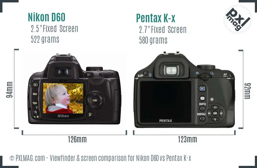 Nikon D60 vs Pentax K-x Screen and Viewfinder comparison
