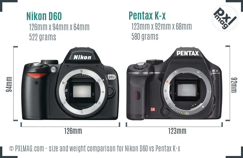 Nikon D60 vs Pentax K-x size comparison
