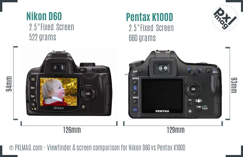 Nikon D60 vs Pentax K100D Screen and Viewfinder comparison