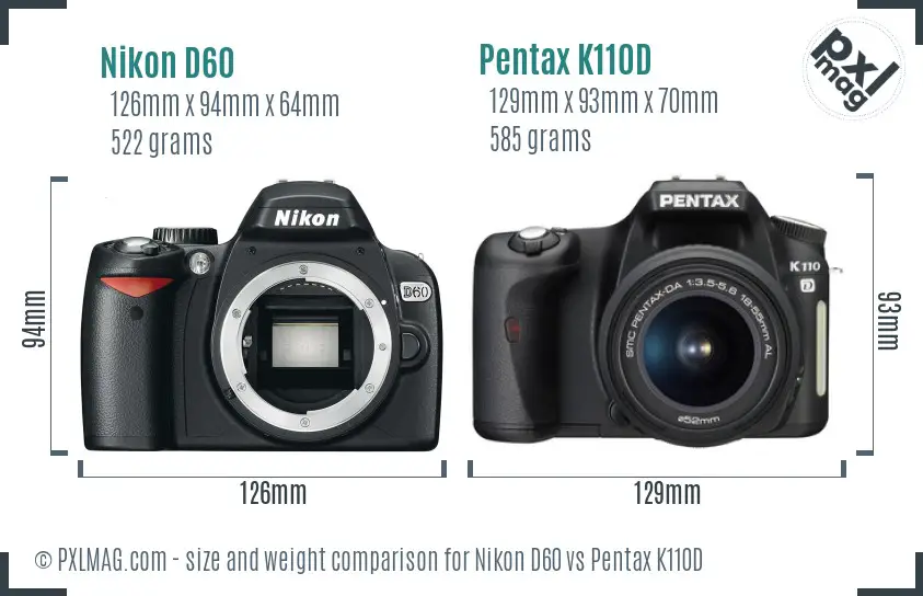 Nikon D60 vs Pentax K110D size comparison