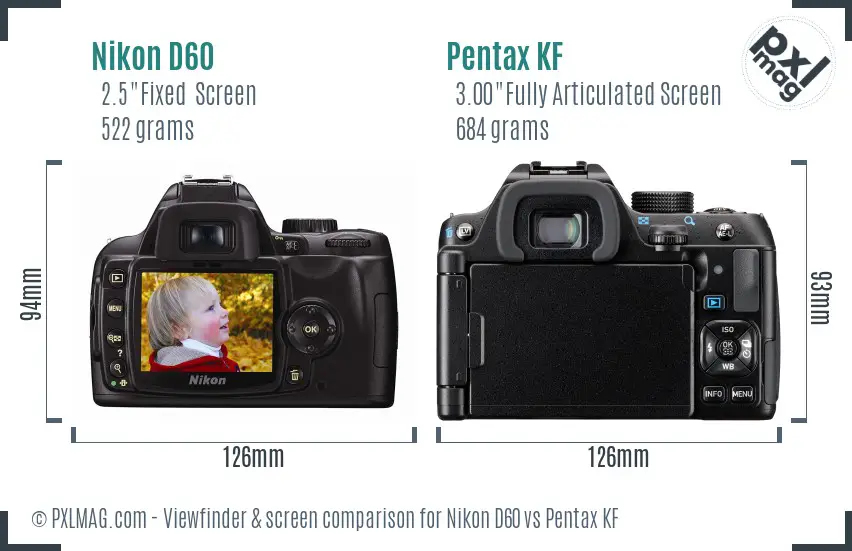 Nikon D60 vs Pentax KF Screen and Viewfinder comparison