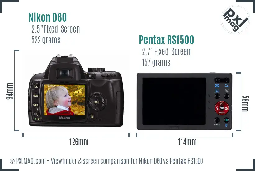 Nikon D60 vs Pentax RS1500 Screen and Viewfinder comparison