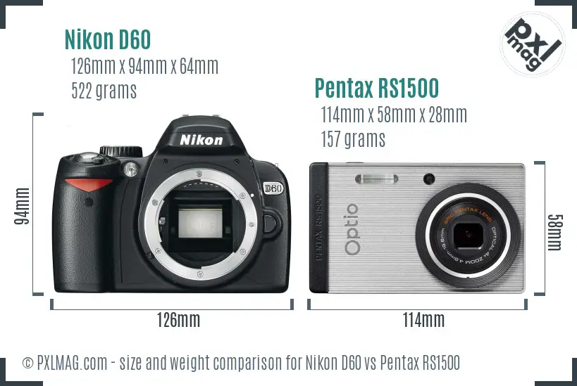 Nikon D60 vs Pentax RS1500 size comparison