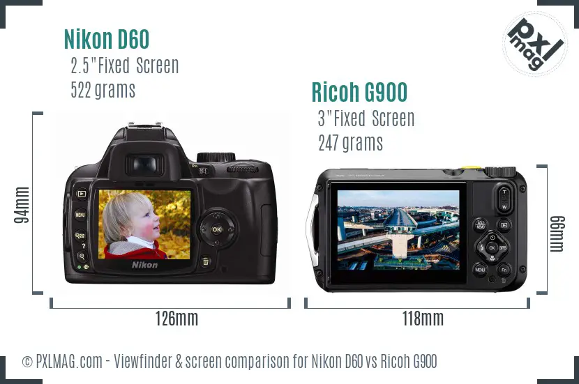 Nikon D60 vs Ricoh G900 Screen and Viewfinder comparison