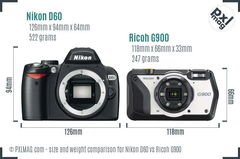 Nikon D60 vs Ricoh G900 size comparison