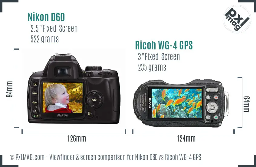 Nikon D60 vs Ricoh WG-4 GPS Screen and Viewfinder comparison