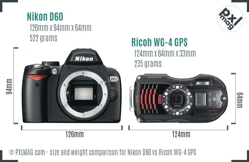 Nikon D60 vs Ricoh WG-4 GPS size comparison