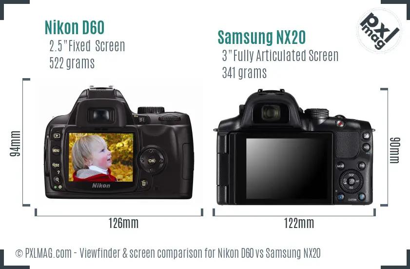 Nikon D60 vs Samsung NX20 Screen and Viewfinder comparison