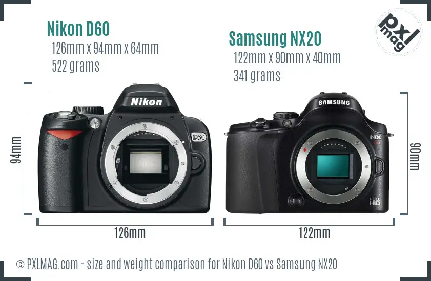Nikon D60 vs Samsung NX20 size comparison