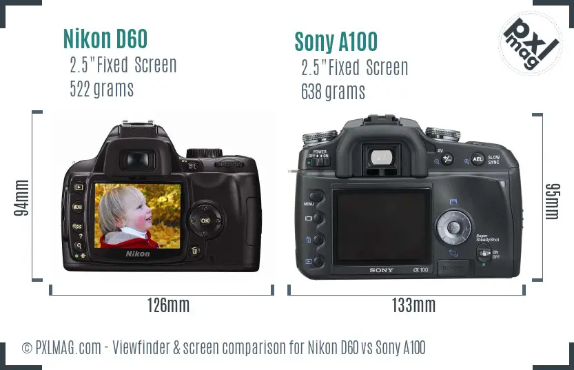 Nikon D60 vs Sony A100 Screen and Viewfinder comparison