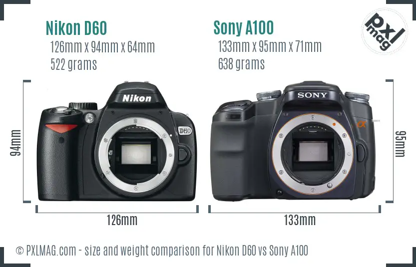 Nikon D60 vs Sony A100 size comparison