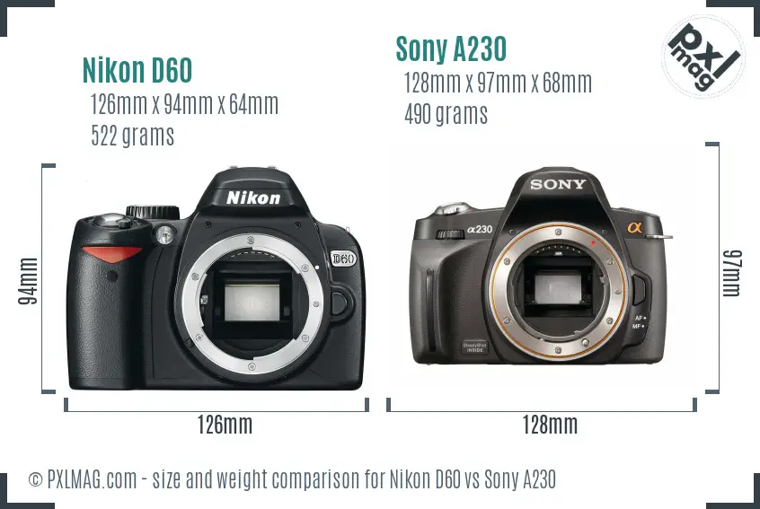 Nikon D60 vs Sony A230 size comparison