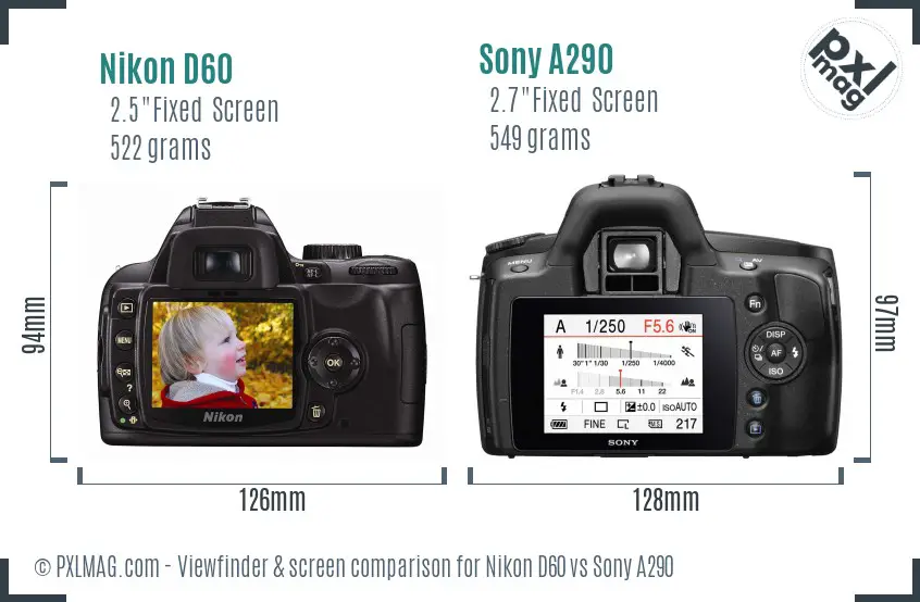 Nikon D60 vs Sony A290 Screen and Viewfinder comparison