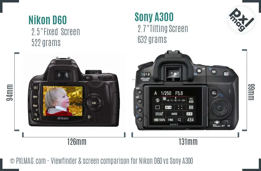 Nikon D60 vs Sony A300 Screen and Viewfinder comparison