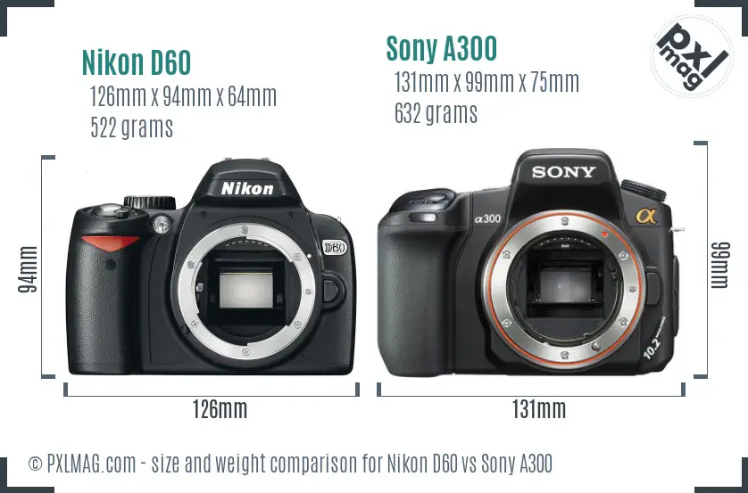 Nikon D60 vs Sony A300 size comparison